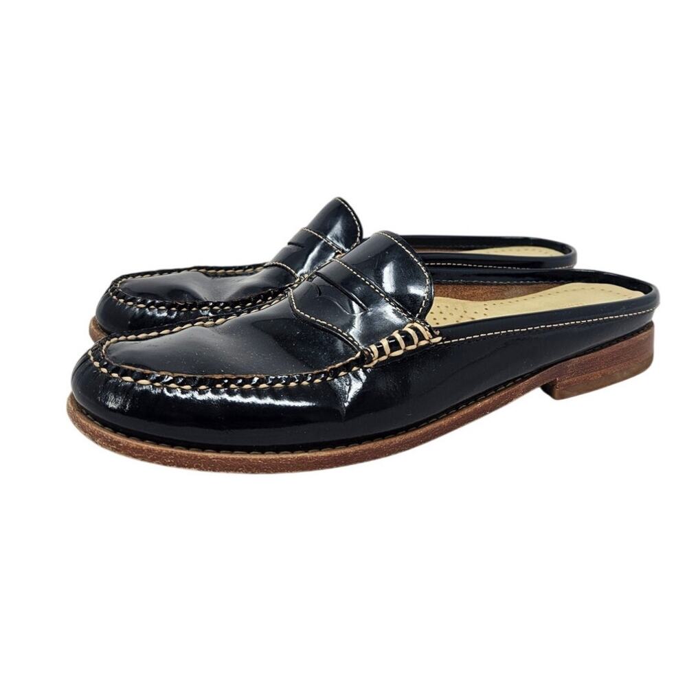 GH Bass Weejuns 9 Black Patent Leather Penny Loafer Mule Slide Academia Preppy